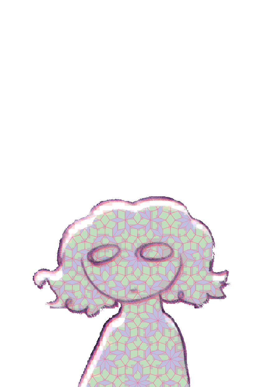 Cartoony low quality gif of a simple character's head exploding with a geometrical pattern clipped on top.